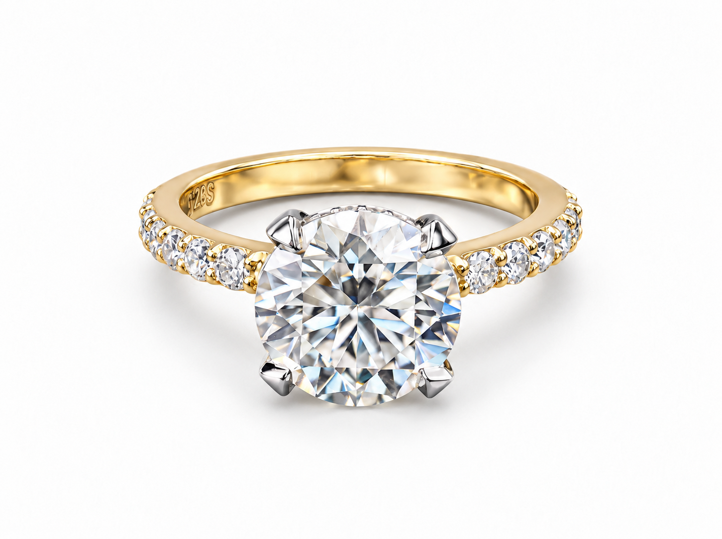 750/- Two-Tone Lab Grown Round Centre With Hidden Halo & Diamonds On The Band - TDW 3.43ct