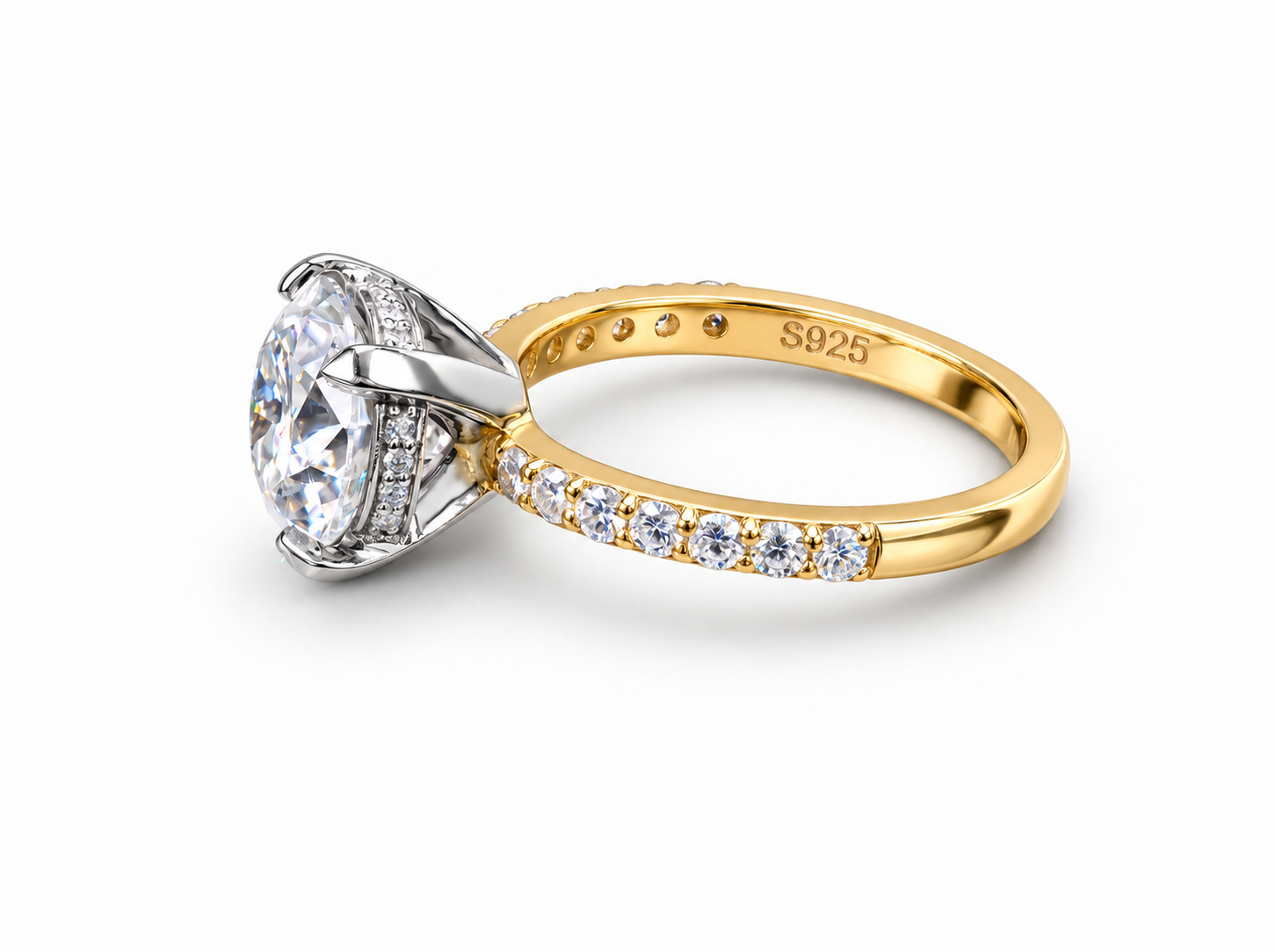 750/- Two-Tone Lab Grown Round Centre With Hidden Halo & Diamonds On The Band - TDW 3.43ct - Image 2