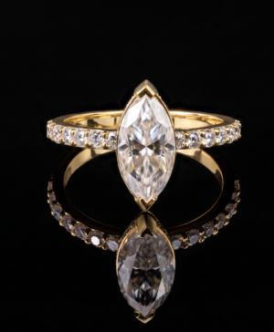 750/- Yellow Lab Grown Pear Centre With Hidden Halo & Diamonds On The Band - TDW 2.59ct