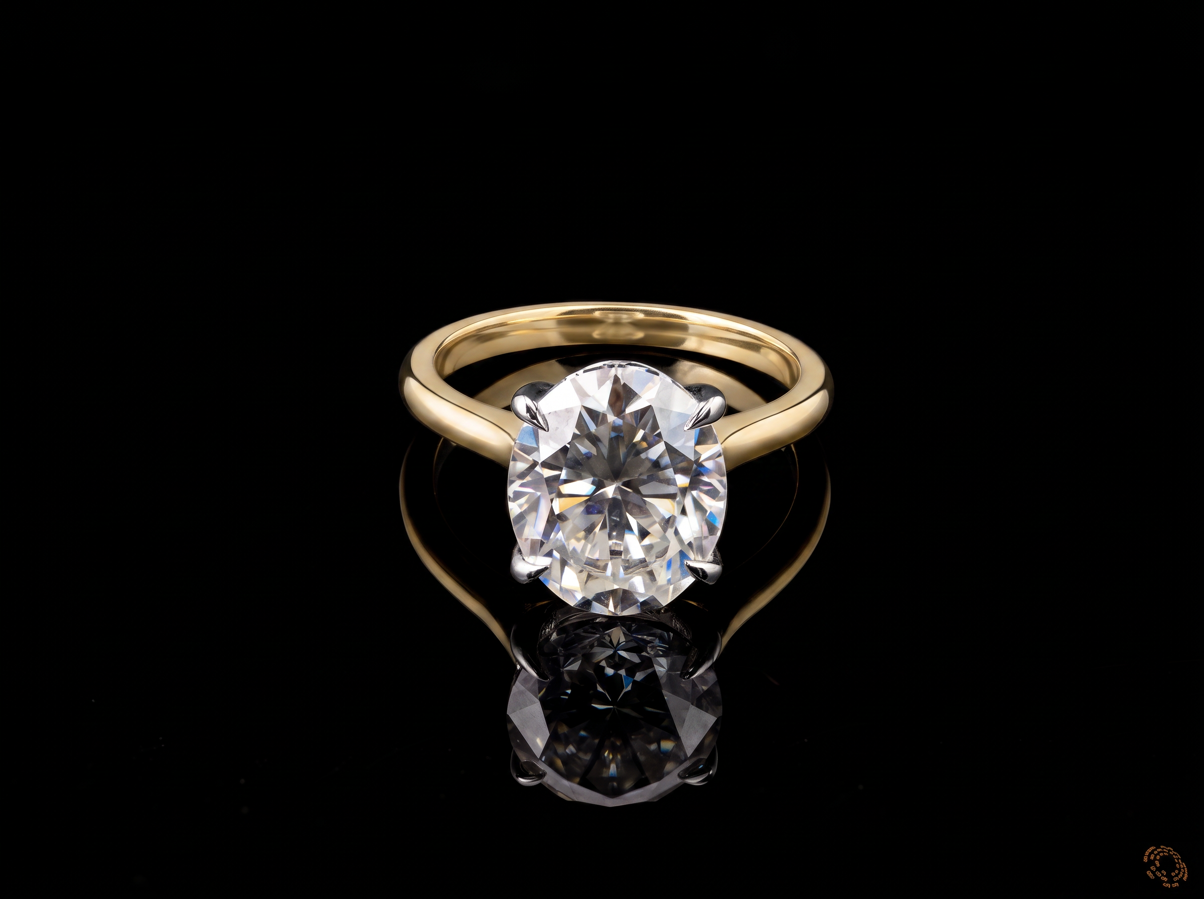 750/- Yellow Band, White Setting Lab Grown Oval Solitaire Engagement Ring 1 Pcs - TDW: 3.50Ct D/E VVS-VS