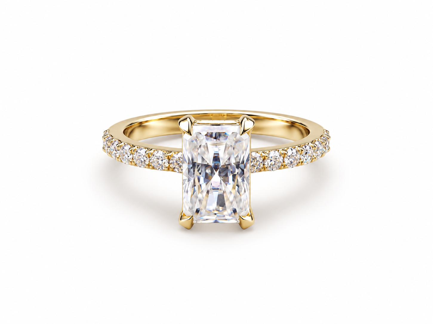 750/- Yellow Lab Grown Diamond Radiant Cut Centre With Hidden Halo & Diamonds On The Band 31 Pcs - TDW: 2.36ct - Radiant Centre 1.88ct Hidden Halo: 16 Pcs - 0.07ct Diamonds On Band - 14 - 0.41ct D/E VS