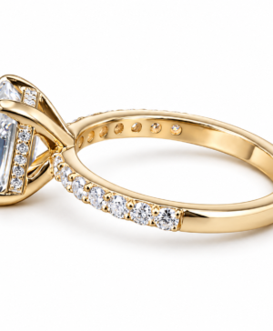 Alternative view of 750/- White Gold Setting Yellow Gold Band Lab Grown Emerald Cut Diamond With Hidden Halo & Diamonds On The Band 33 Pcs - TDW: 3.52ct Emerald Cut Centre - 3.02ct Hidden Halo 18 Pcs - 0.09ct Diamonds On Band TDW: 0.41ct D/E VVS-VS