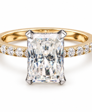 750/- Two-Tone Lab Grown Radiant Centre With Hidden Halo & Diamonds On The Band - TDW 3.32ct