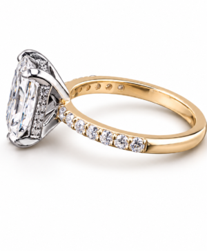 Alternative view of 750/- Two-Tone Lab Grown Radiant Centre With Hidden Halo & Diamonds On The Band - TDW 3.32ct
