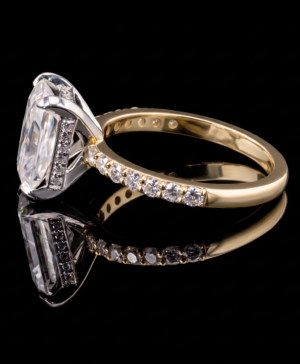 Alternative view of 750/- Two-Tone Lab Grown Radiant Centre With Hidden Halo & Diamonds On The Band - TDW 3.32ct