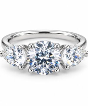 061-00457 — 750/- White Gold 2.50ct Round & Pear Lab-Grown Diamond Trilogy Ring
