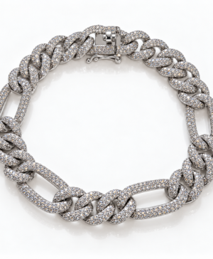 375/-White Lab Grown Diamonds RBC 640 = 5.10ct Men's 1/3 Figaro/Cuban Link Bracelet