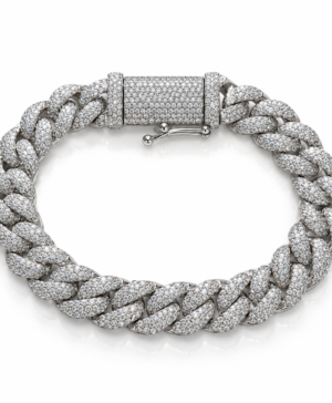 375/- White Lab Grown RBC 1019Pcs = 4.75ct Men's Cuben Link Bracelet