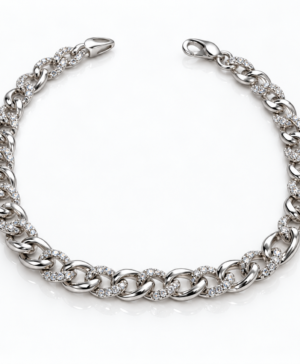 375/- White  RBC 168 = 1.00ct Lab Grown Diamonds Men's Cuban Link Bracelet With Alternate Links