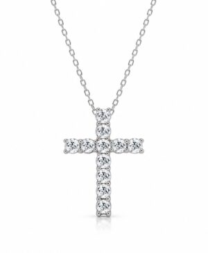 375/- White Lab Grown RBC 11 = 0.35ct E/F VS Clawset Cross Pendant With Chain