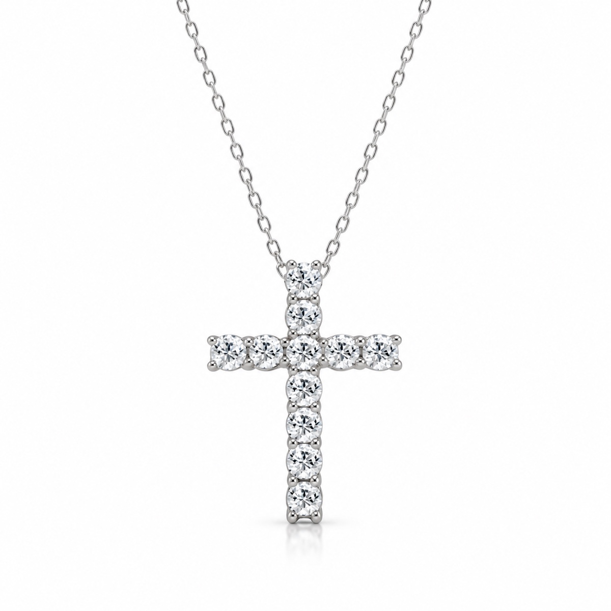 375/- White Lab Grown RBC 11 = 0.35ct E/F VS Clawset Cross Pendant With Chain