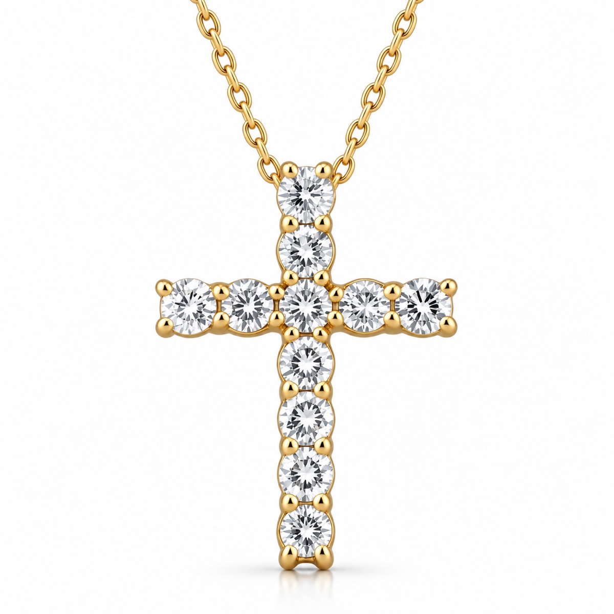 375/- Yellow Lab Grown RBC EF VS 11 = 0.35ct Clawset Silver Cross Pendant With Chain