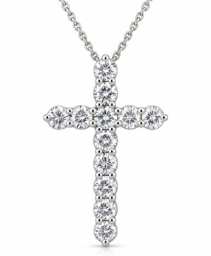 375/- White Lab Grown RBC 12 = 1.00ct E/F Vs Claw Set Cross Pendant