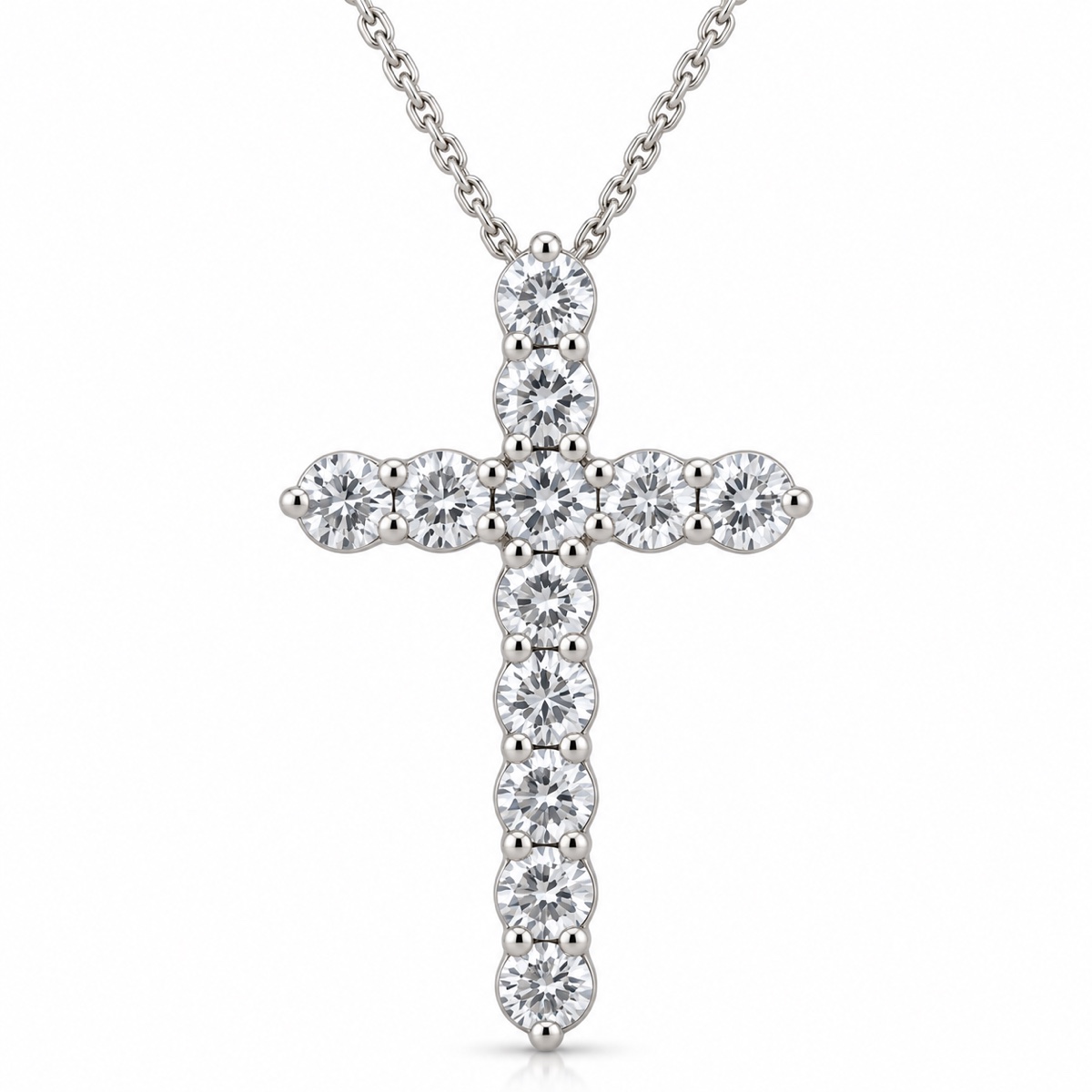 375/- White Lab Grown RBC 12 = 1.00ct E/F Vs Claw Set Cross Pendant