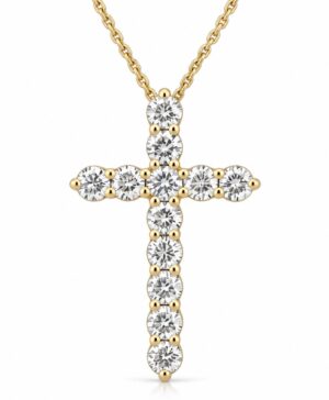 375/- Yellow Lab Grown RBC 12 = 1.00ct E/F Vs Claw Set Cross Pendant