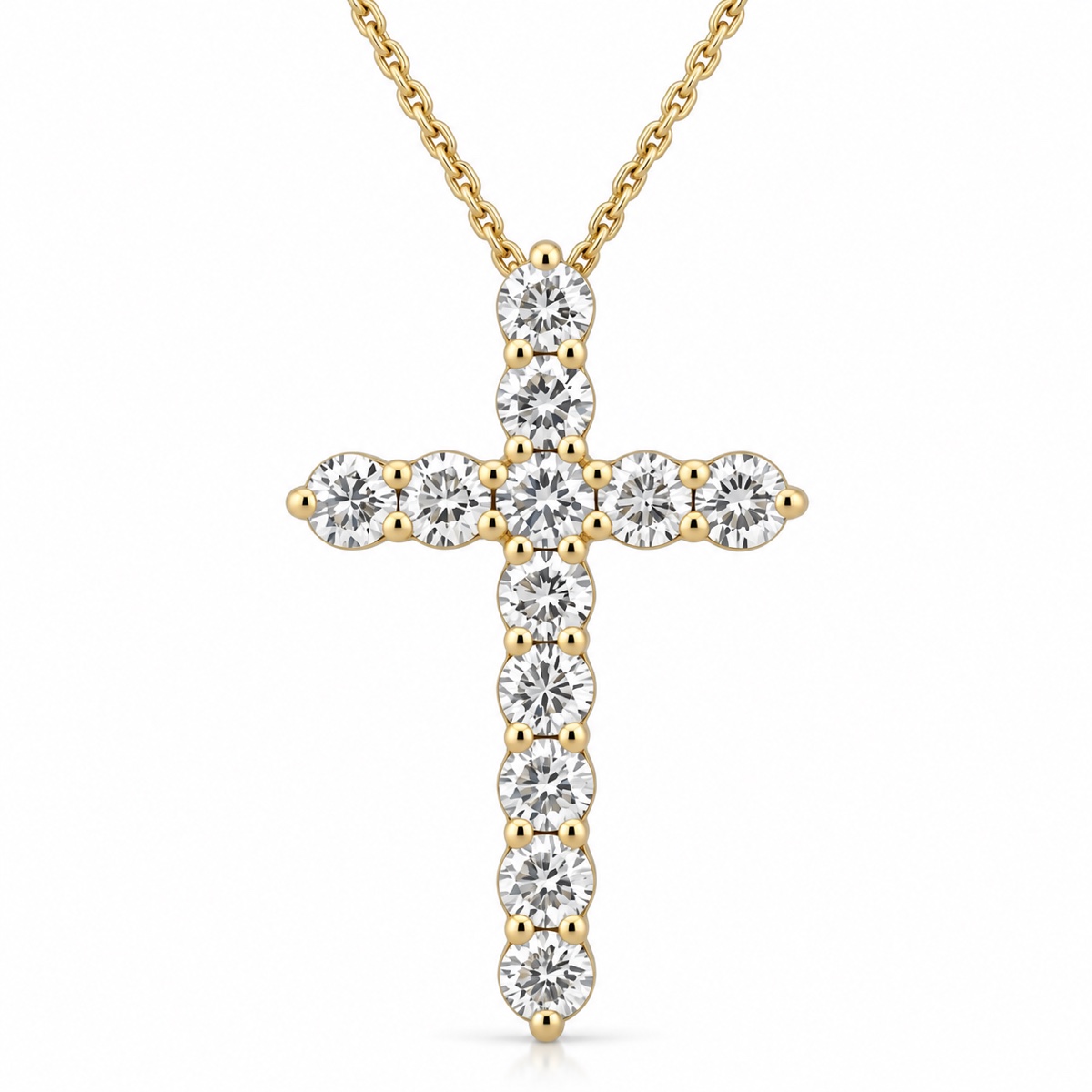 375/- Yellow Lab Grown RBC 12 = 1.00ct E/F Vs Claw Set Cross Pendant