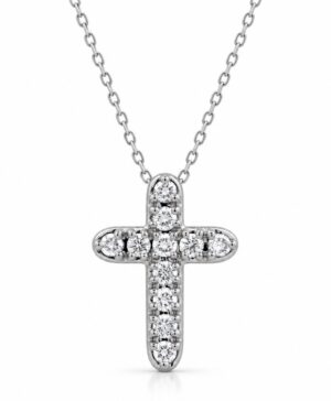 375/- White Lab Grown RBC E/F VS 11 = 0.10ct Claw Set Cross Slider Pendant With Chain