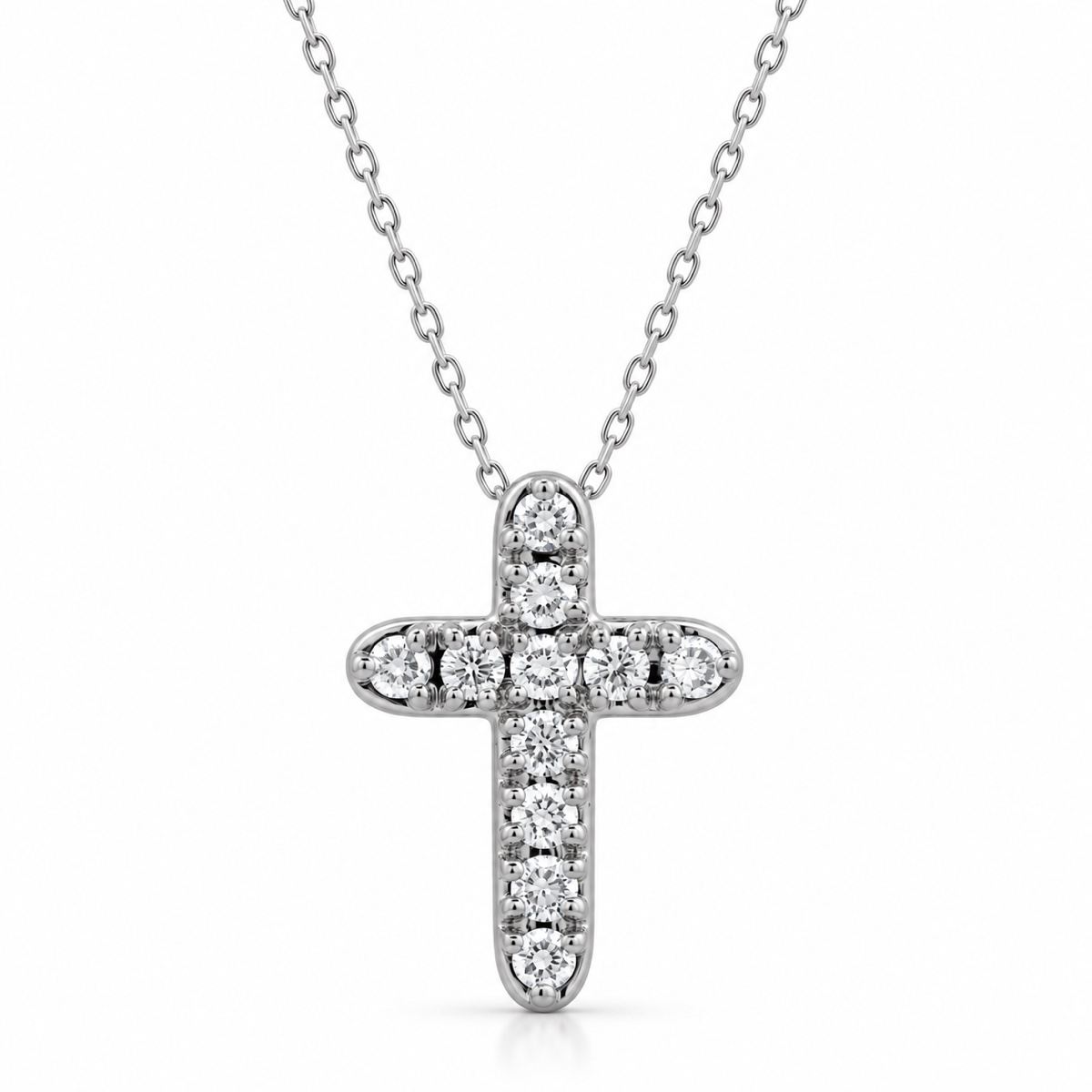 375/- White Lab Grown RBC E/F VS 11 = 0.10ct Claw Set Cross Slider Pendant With Chain