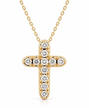 375/- Yellow Lab Grown RBC E/F VS 11 = 0.10ct Claw Set Cross Slider Pendant With Chain