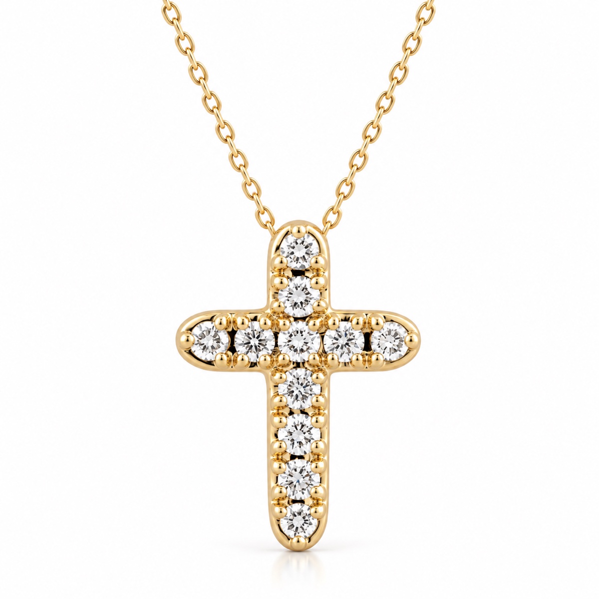 375/- Yellow Lab Grown RBC E/F VS 11 = 0.10ct Claw Set Cross Slider Pendant With Chain