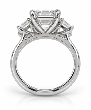 750/- White Band, White Setting Lab Grown Emerald Cut Centre With Step-Cut Trapezoid Each Side 3 Pcs Tdw: 5.00Ct Centre Emerald 4.00Ct 2 * Side Trapezoid Tdw: 1.00Ct E VVS - Image 3