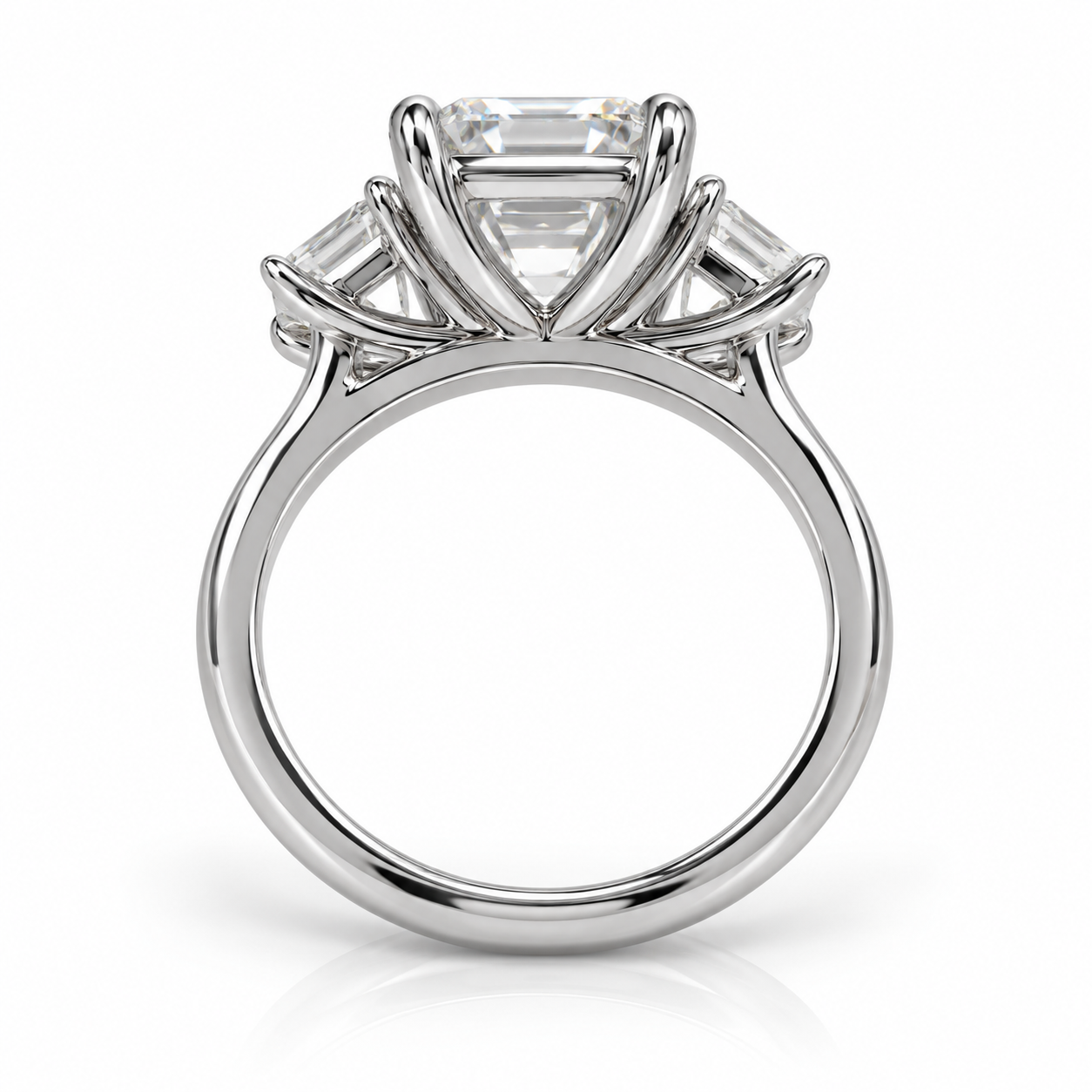 750/- White Band, White Setting Lab Grown Emerald Cut Centre With Step-Cut Trapezoid Each Side 3 Pcs Tdw: 5.00Ct Centre Emerald 4.00Ct 2 * Side Trapezoid Tdw: 1.00Ct E VVS - Image 3