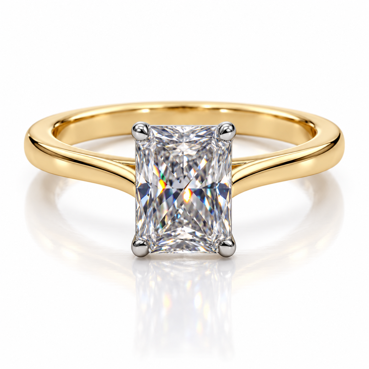 750/- Yellow Lab Grown Radiant 1 Pcs = 3.00ct E VVS2 4 Claw Tulip Style Solitaire
