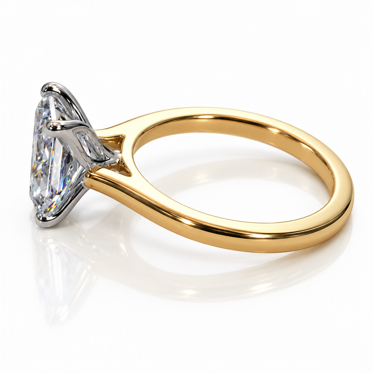 750/- Yellow Lab Grown Radiant 1 Pcs = 3.00ct E VVS2 4 Claw Tulip Style Solitaire - Image 2