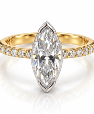 750/- Yellow/White Lab Grown Diamond Engagement Ring Marquise Centre & Hidden Halo and Diamonds On The Band TDW: 35 Pcs - 2.24ct Centre Stone E VVS - VS TDW: 1.75ct