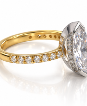 Alternative view of 750/- Yellow/White Lab Grown Diamond Engagement Ring Marquise Centre & Hidden Halo and Diamonds On The Band TDW: 35 Pcs - 2.24ct Centre Stone E VVS - VS TDW: 1.75ct