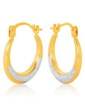 10OBS92-9904 375/- 9YW Progressive Hoop Earring 10mm WG Diamond Cut Textured Finish
