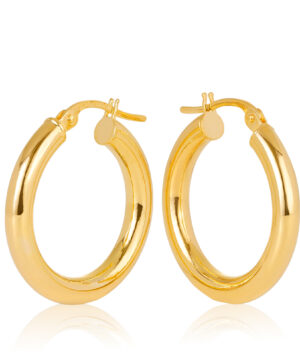 15OBC51-99 375/- 9Y Aosta Plain 3mm Round Tube Hoop Earrings 15mm Diameter