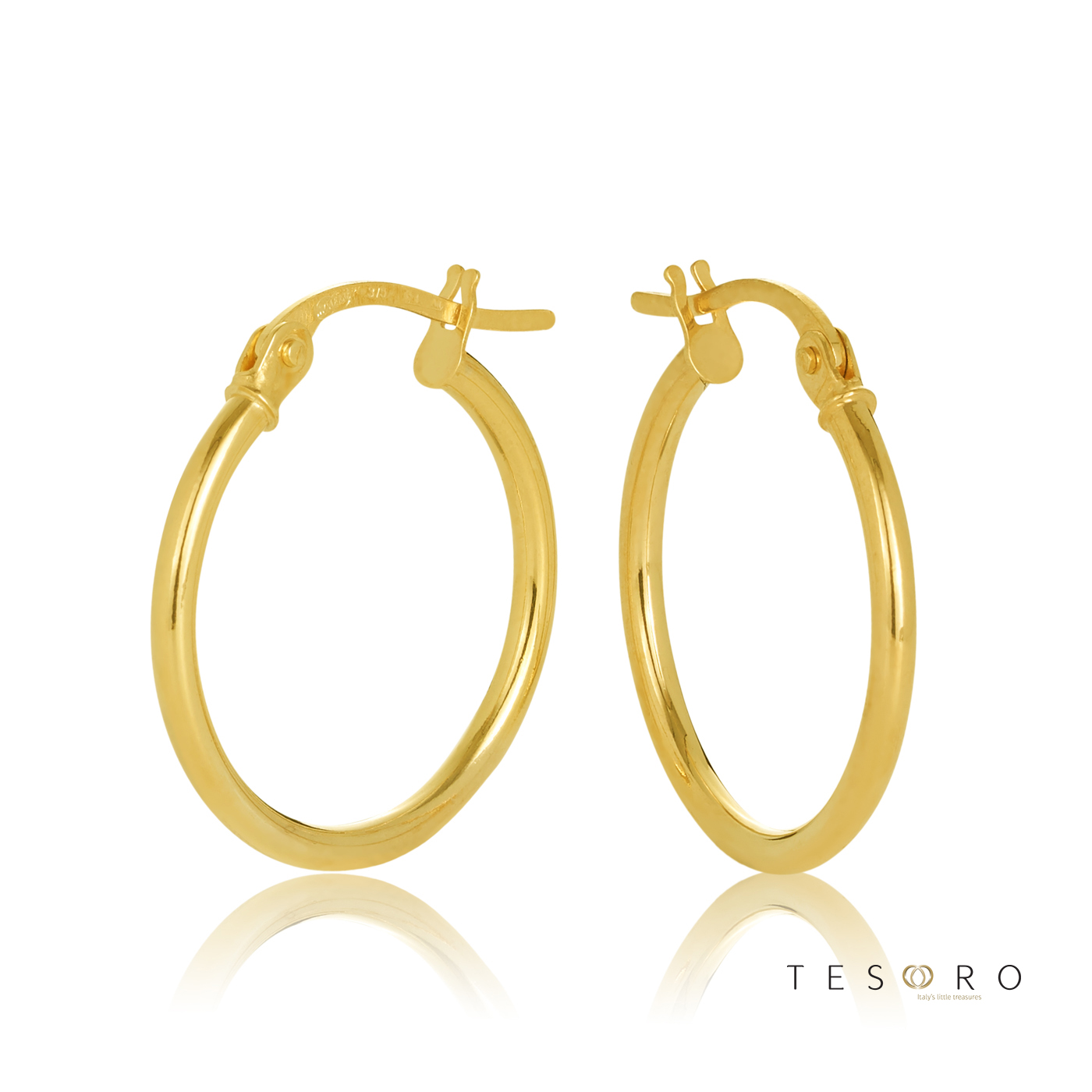 15OBC527-99 375/- 9Y Eboli 1.5mm Round Tube Hoop Earring 15mm Diameter