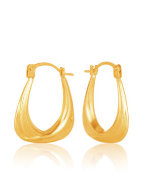 8OBS198-99 375/- Oval Profile Hoop Earrings, Slight Fancy Overlapping Decorative Pattern