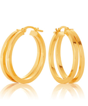 20OBC887-99 375/- 9Y Double Square Profile Tube 20mm Tube Earrings Hoop Earrings