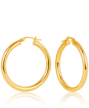 25OBC51-99 375/- 9Y Aosta Plain 3mm Round Tube Hoop Earring 25mm Diameter