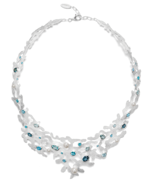 36600 – 925/- Necklace matte, blue topaz, cultured pearl, 17.42ct