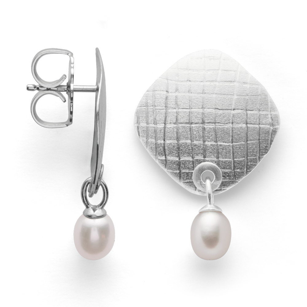 38731 – 925/- Earrings, rho. matte/brushed, pearls 3.32ct