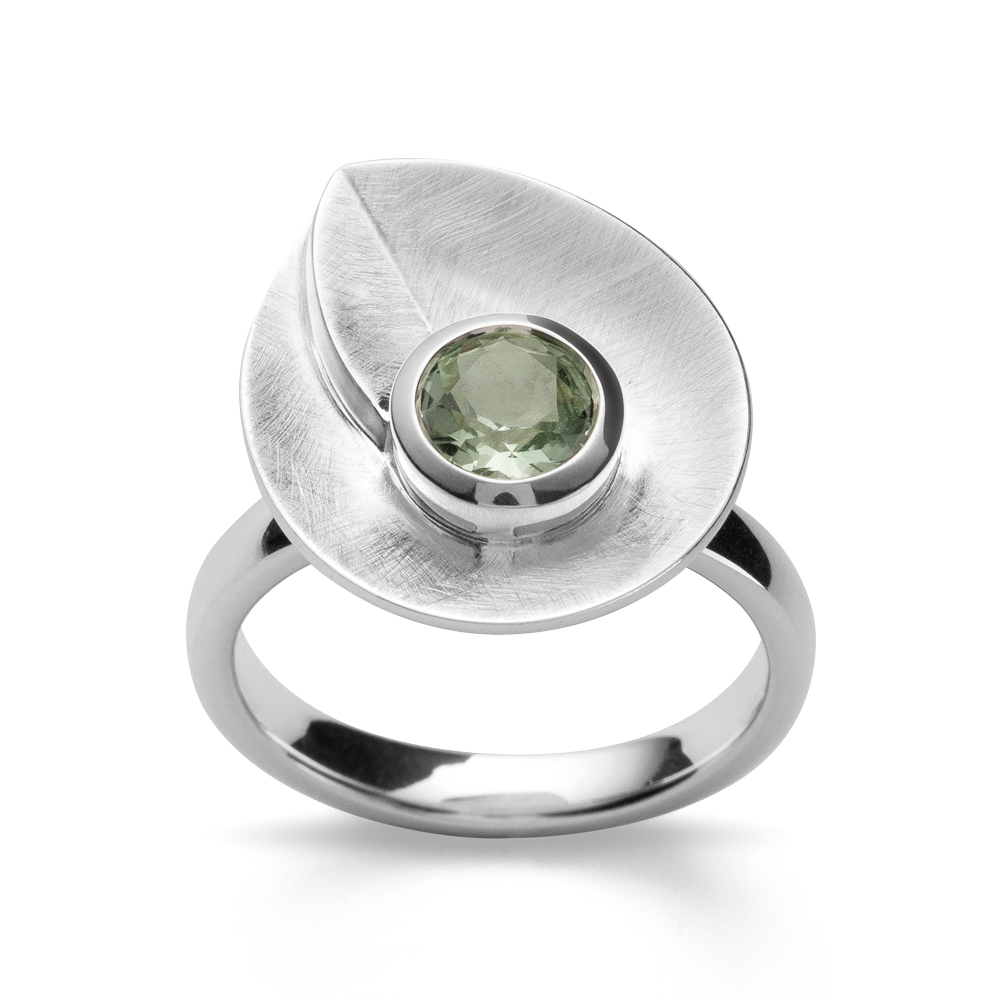 3961158 – 925/- Ring rho. brushed/shiny, green amethyst 0.65ct