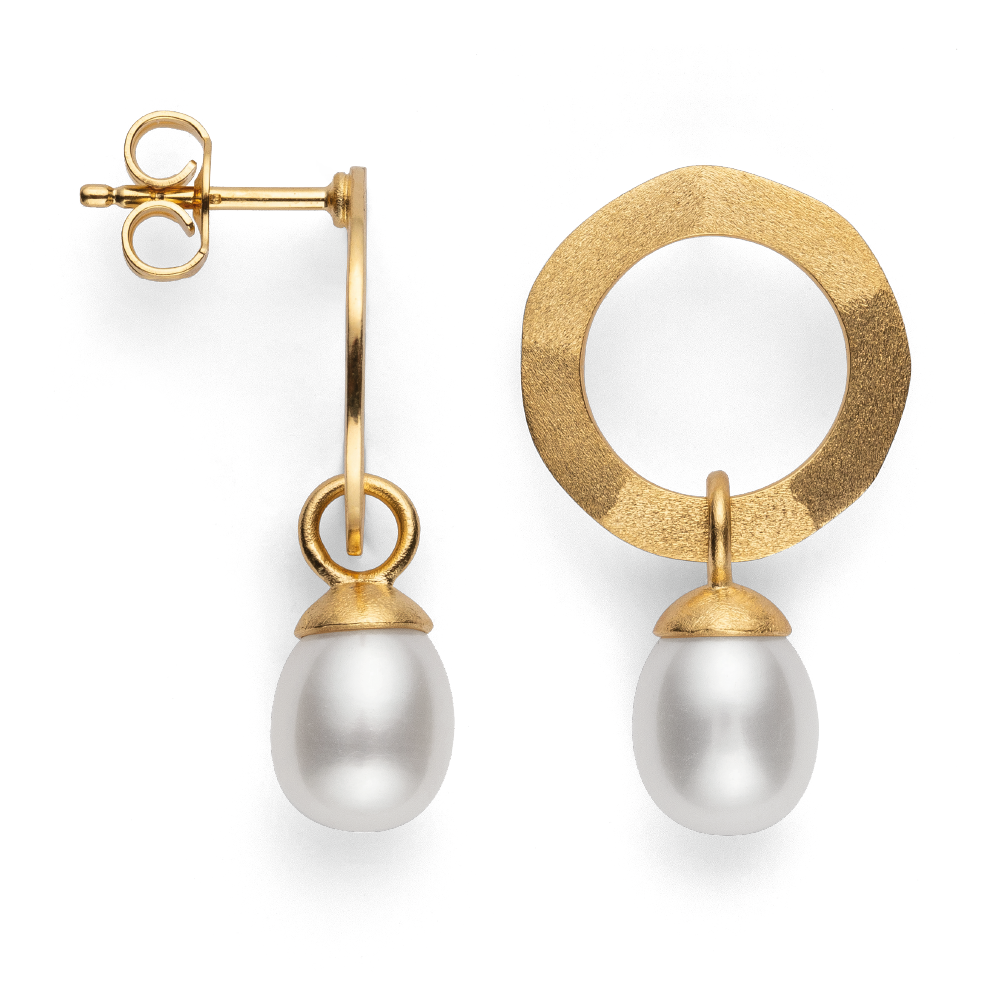 41020 – 925/- Earrings, matte/brushed fg, pearl 6.46ct