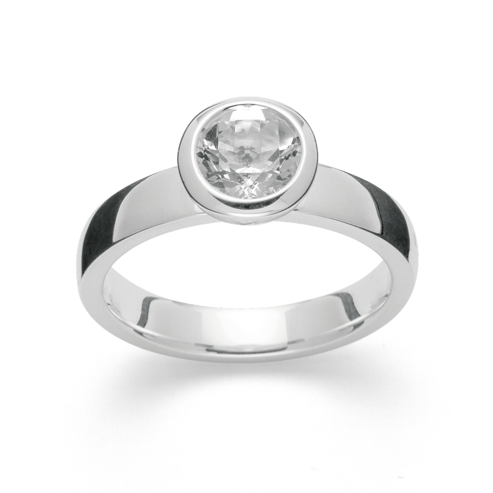 4203160 – 925/- Ring, rho. polished, white topaz 1.49ct