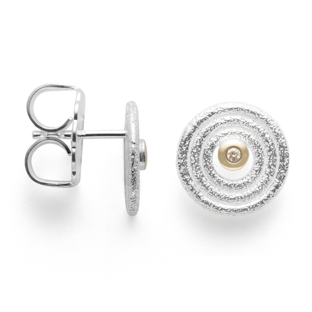 43010 – 925/- Earrings, fg 14K matte/brushed 0.02ct