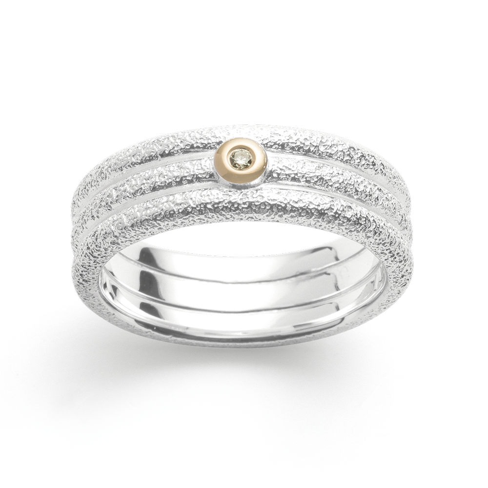 4302152 – 925/- Ring, fg 14K, rho. matte/brushed, 0.015ct