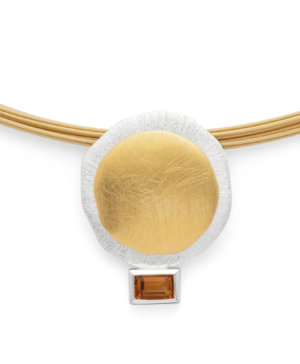 43371 – 925/- Pendant, partly gold, matte/brushed rho., citrine