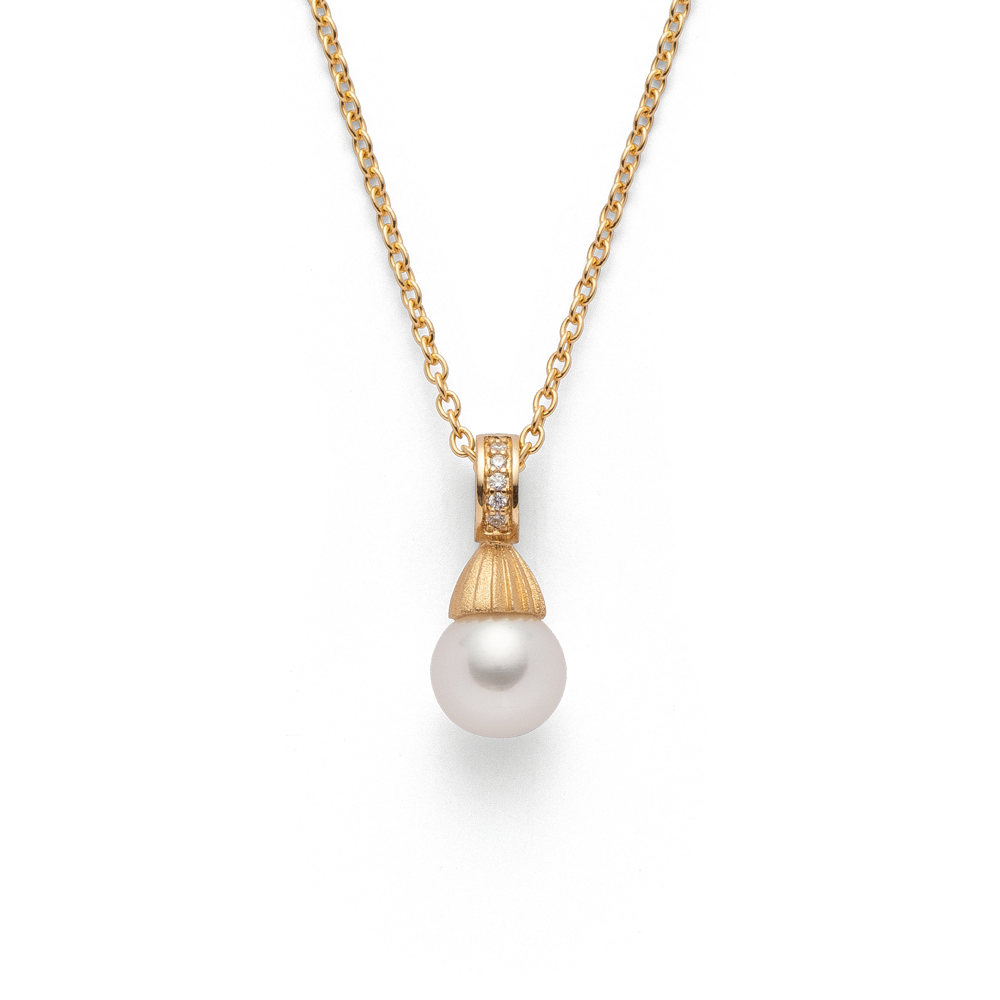 44535 – 750/- Pendant sandblasted, br 0.013 ct W-SI k-pearl