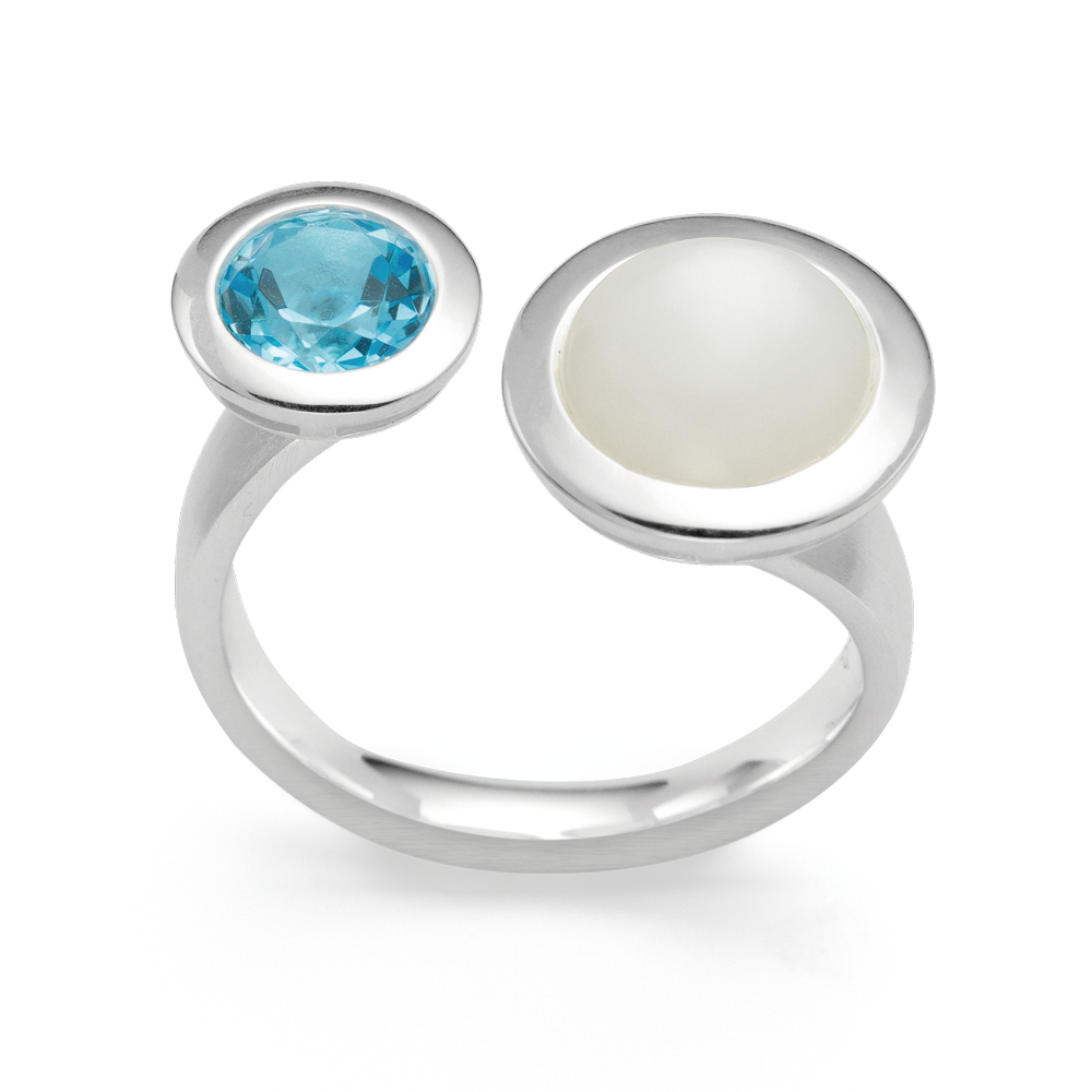 4594158 – 925/- Ring, rho. matt/pol., blue topaz, moonstone