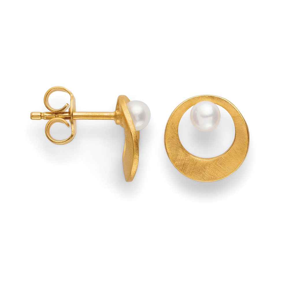 46940 – 925/earrings, gold-plated, matte, fresh pearl 0.56ct